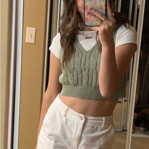 Cropped Sage Green Sweater Vest